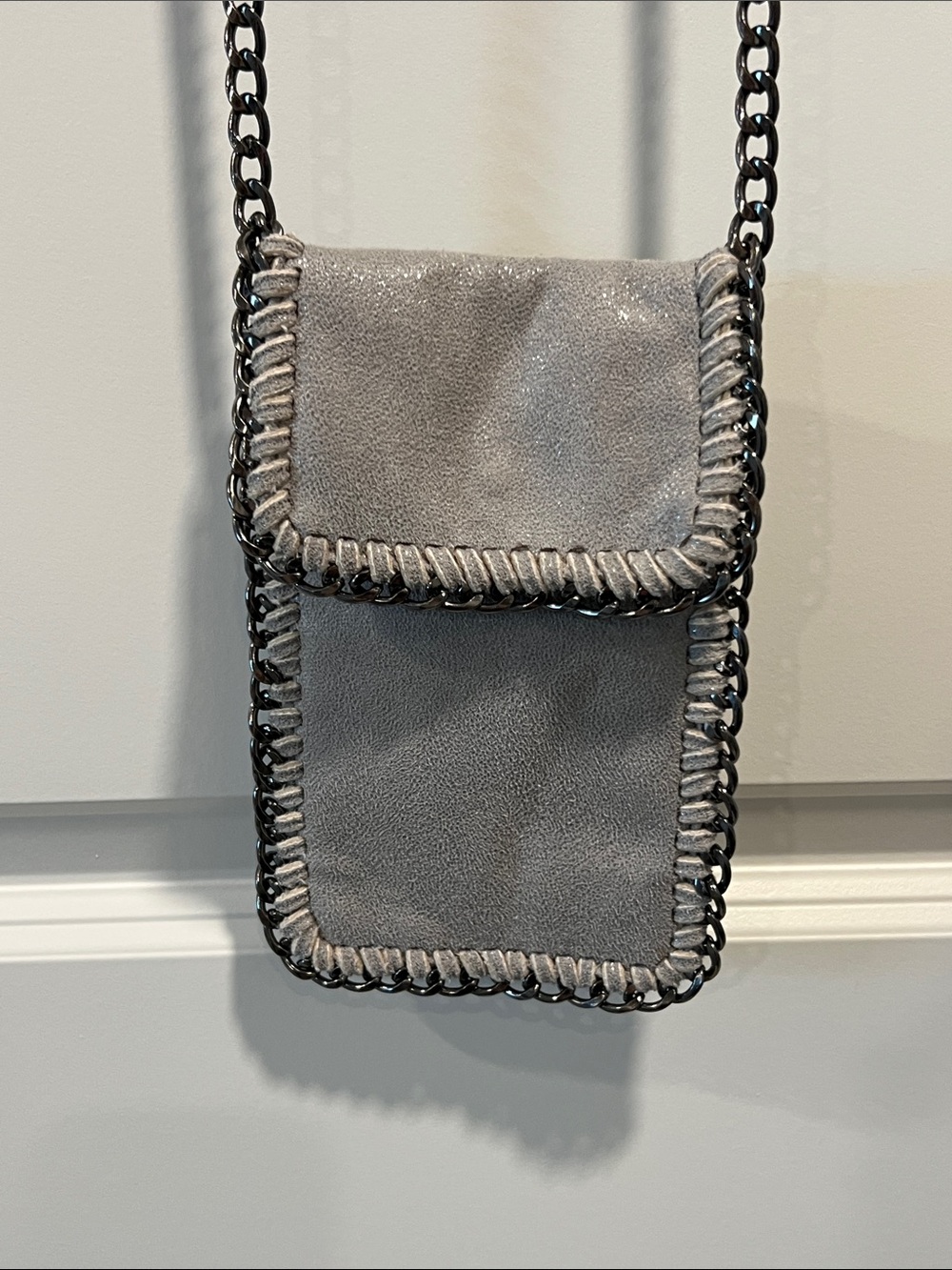 Small Gray Chain Faux Suede Crossbody Bag